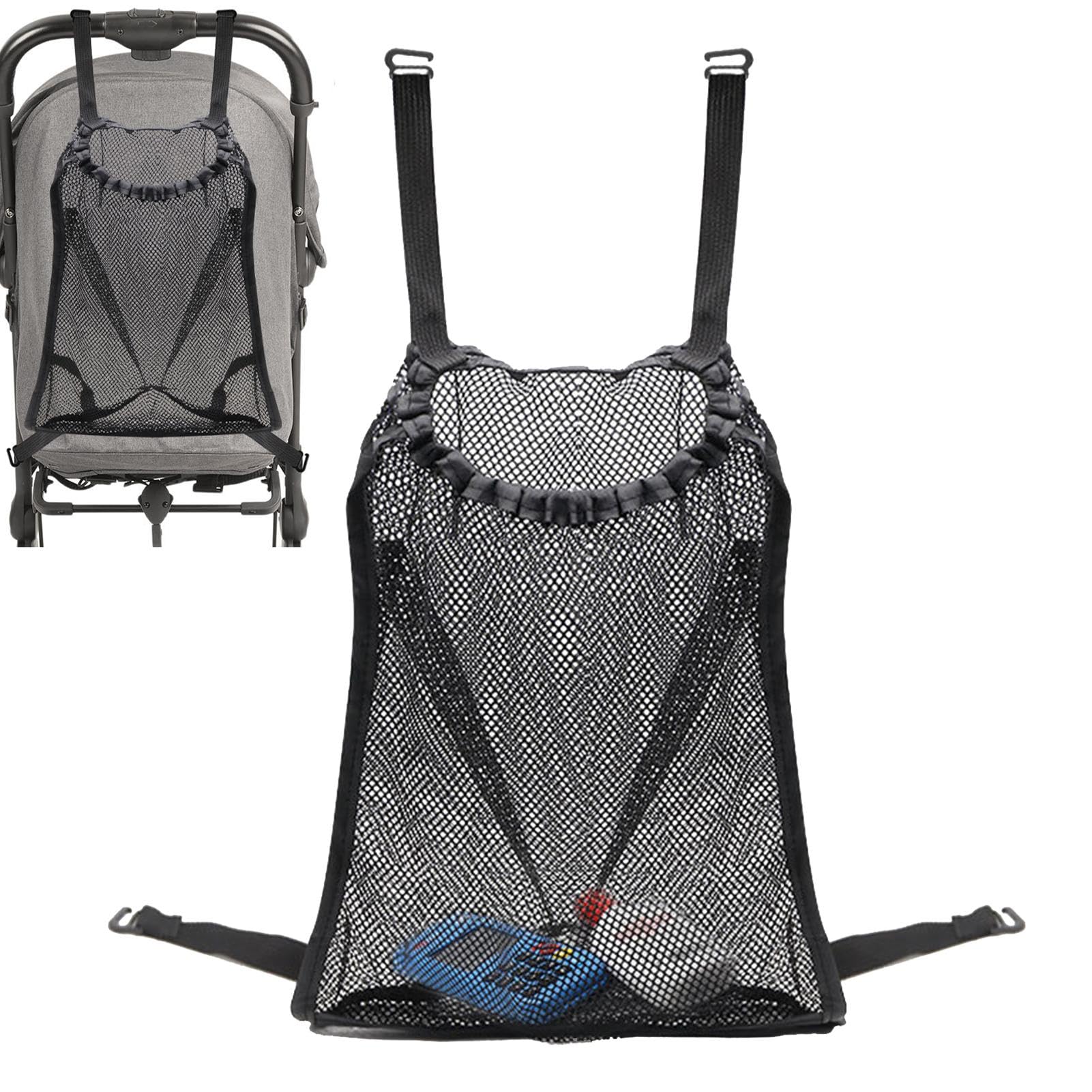 Stroller Mesh Bag - Stroller Hangable Storage Net Bag | Adjustable Straps, Large Capacity Storage Container for Diaper Toy Snack, Cargo Net, Stroller Accessories