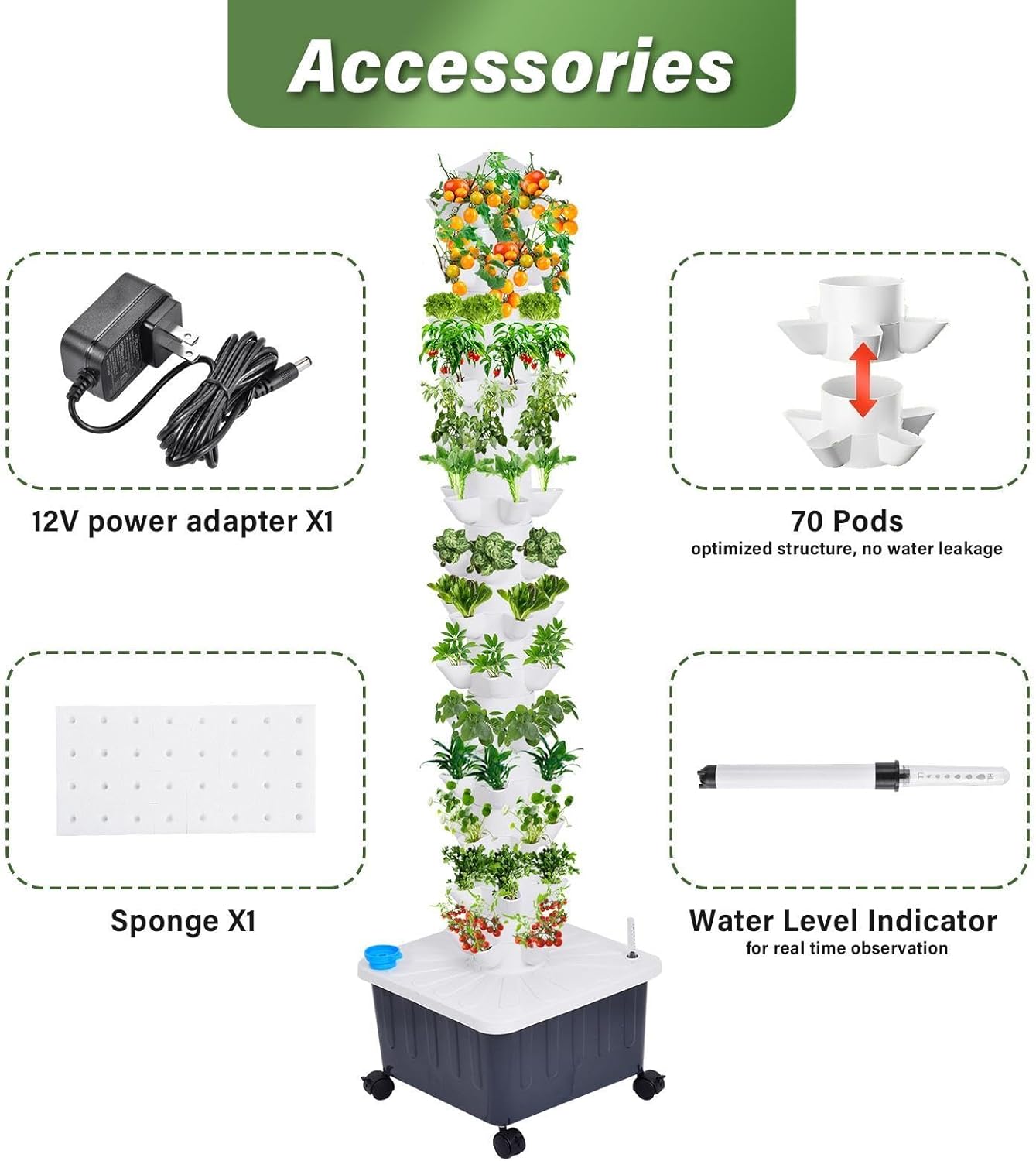 Hydroponic Growing System Tower,14 Layered Hydroponic Tower 70 Slots Vegetable Growth Planter Hydroponics Growing System, Hydroponics Towers Garden,Suitable for Balconies, Courtyards, Roofs