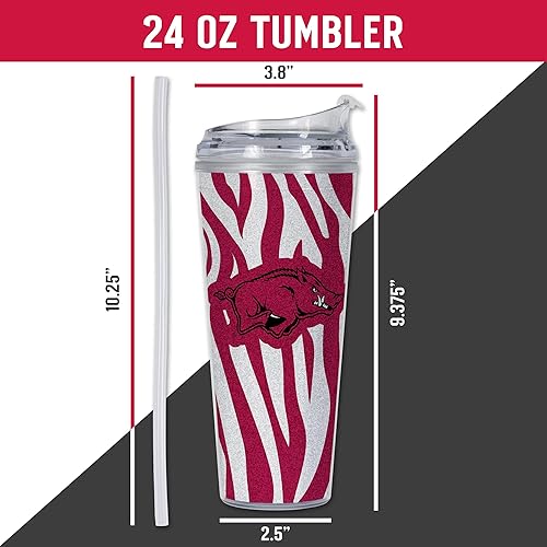 Miniatura 176 de Rico Industries NCAA - Vaso de acrílico con purpurina de 24 onzas con tapa con bisagras, vaso de doble pared con licencia oficial y popote Brillo