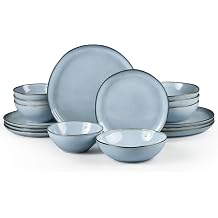 HaWare Plates and Bowls Set, Stoneware Dinnerware Sets, 16-Piece Hand-painted Dishware for 4, Ceramic Dish Set for Home Kitchen, Scratch Resistant, Microwave and Dishwasher Safe, Reactive Foggy Blue