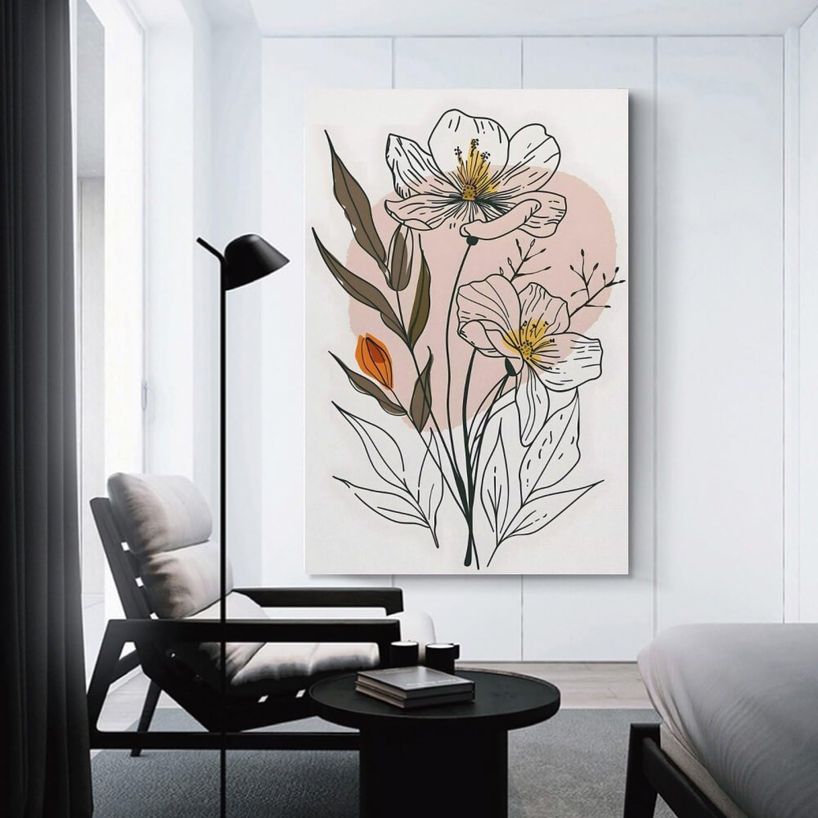Junmoney Unframe-Style-13 Floral Line Art With Abstract Background Canvas Wall Decor, 20X30inch(50X75cm), For Lounge Decor, Bedroom Walls Or Flats, Eye Catching Artwork For Blank Walls