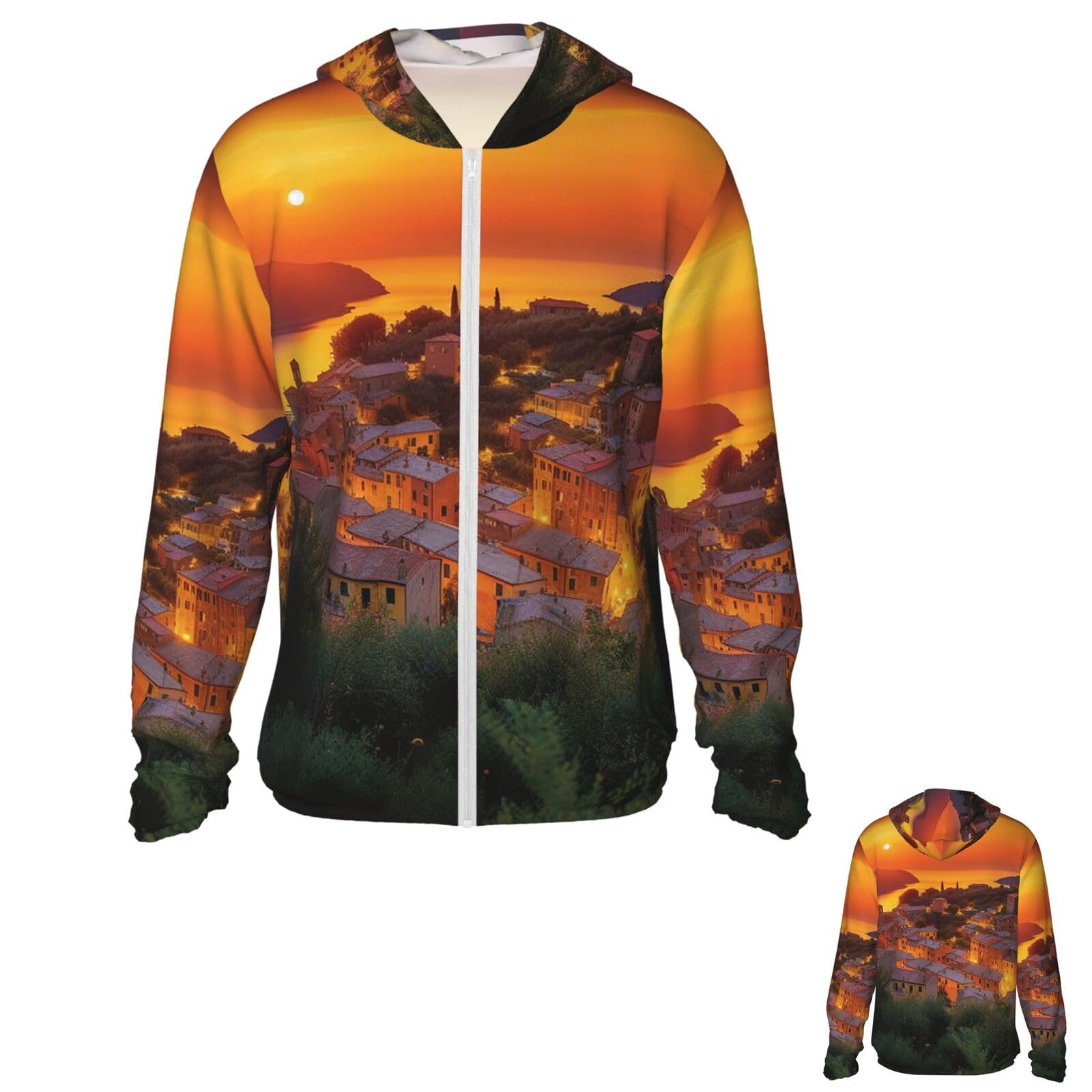 NONHAI Men's Sun Protection Jacket UPF 50+ Full Zipper Long Sleeve UV Hoodie Shirt Italian Sunset Women's Outdoor Jacket