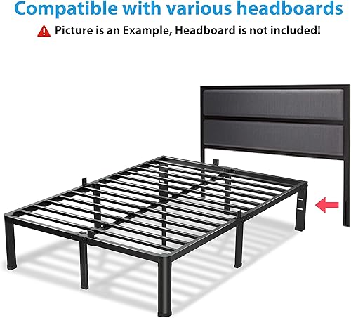 Miniatura 7 de Base de cama Queen de 18 pulgadas, plataforma de metal resistente de 3500 libras con patas de esquina redondas, tapón deslizante de colchón, soporte