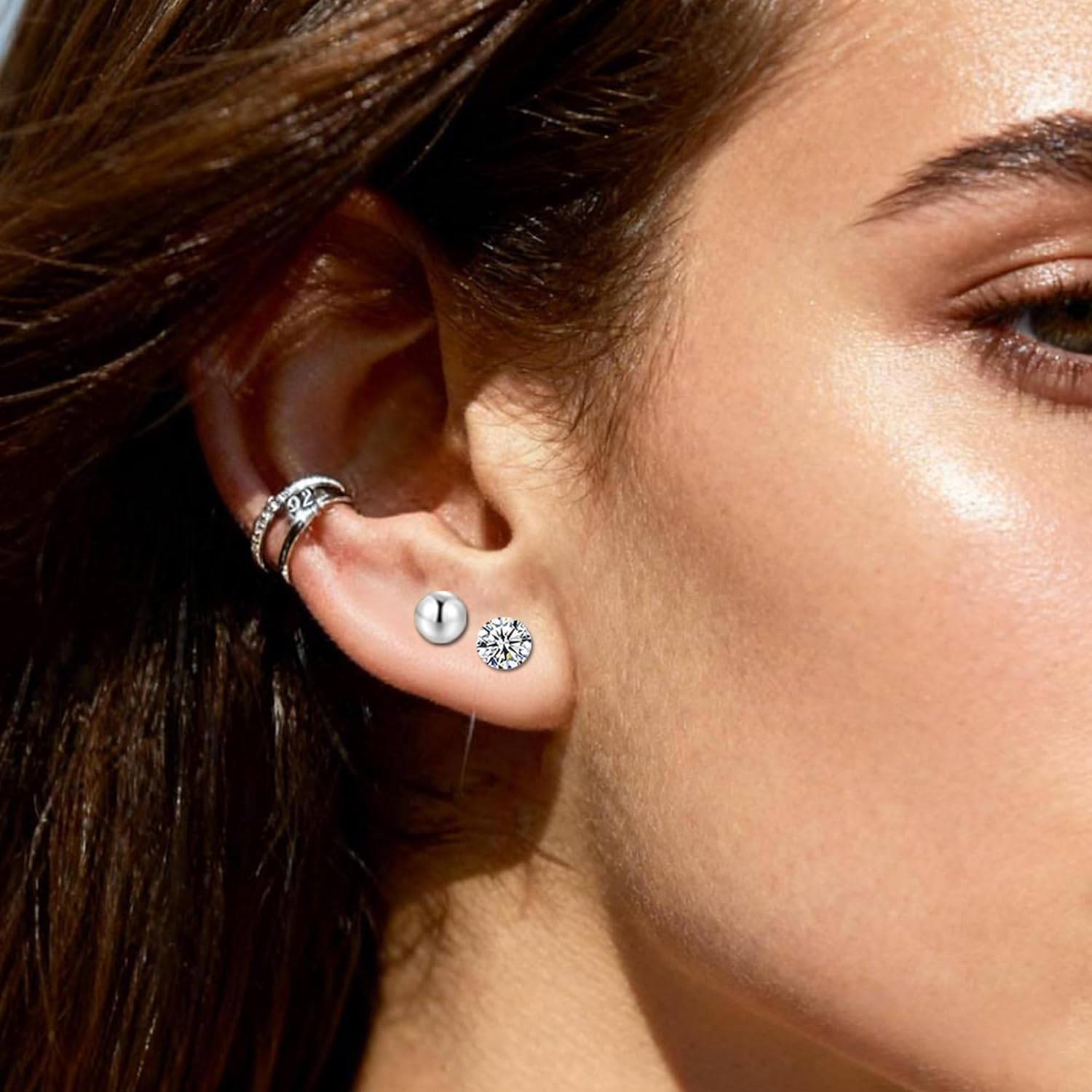 925 Sterling Silver Earrings Set 3PCS 3-5mm Tiny Ball CZ Pearl Stud Earrings Cartilage Studs for Women - Image 6