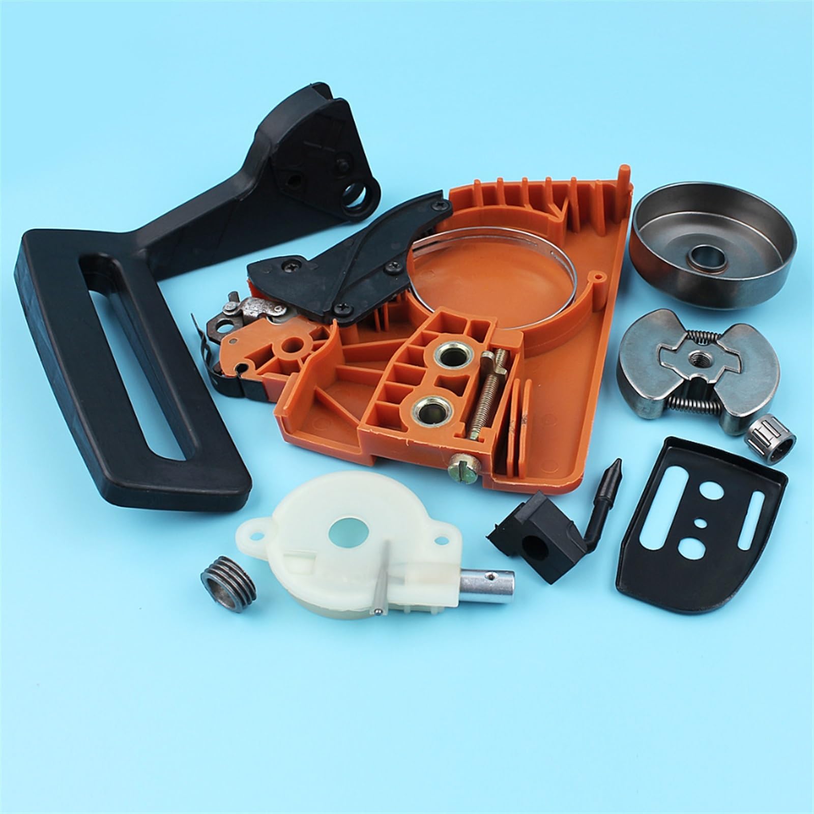IWBR Cubierta de piñón de Freno de Cadena, Kit de Bomba de Aceite de Tambor de Embrague Apto for Husqvarna 136 137 141 142, Protector de Mango de Motosierra, Placa de Barra de Engranaje helicoidal