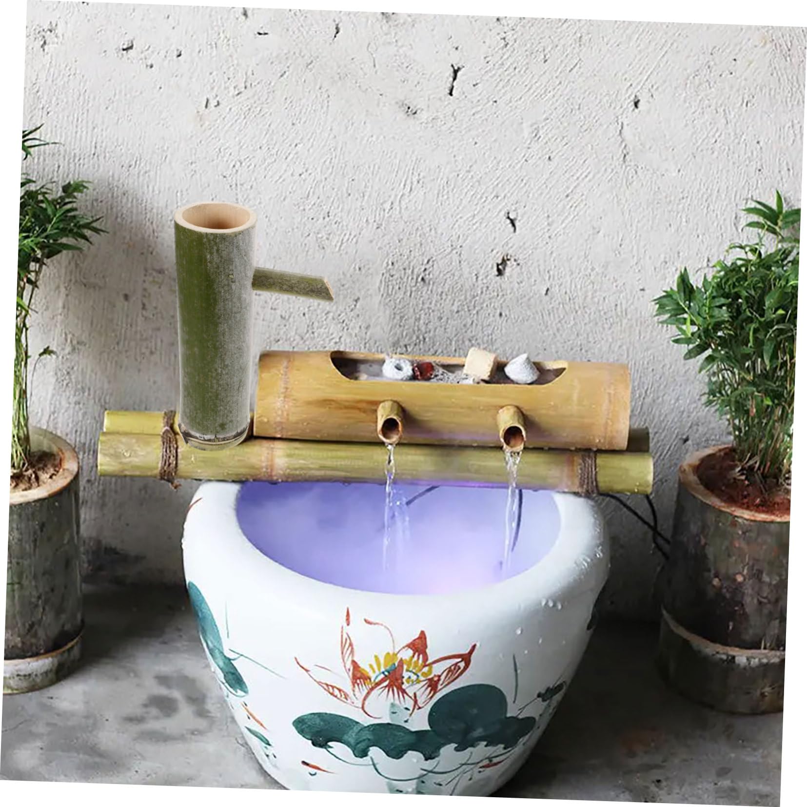HEALLILY Bamboo Fountain Spout Decor 2pcs Bamboo Water Fountain Accessory for Garden Decor Indoor/Outdoor Use