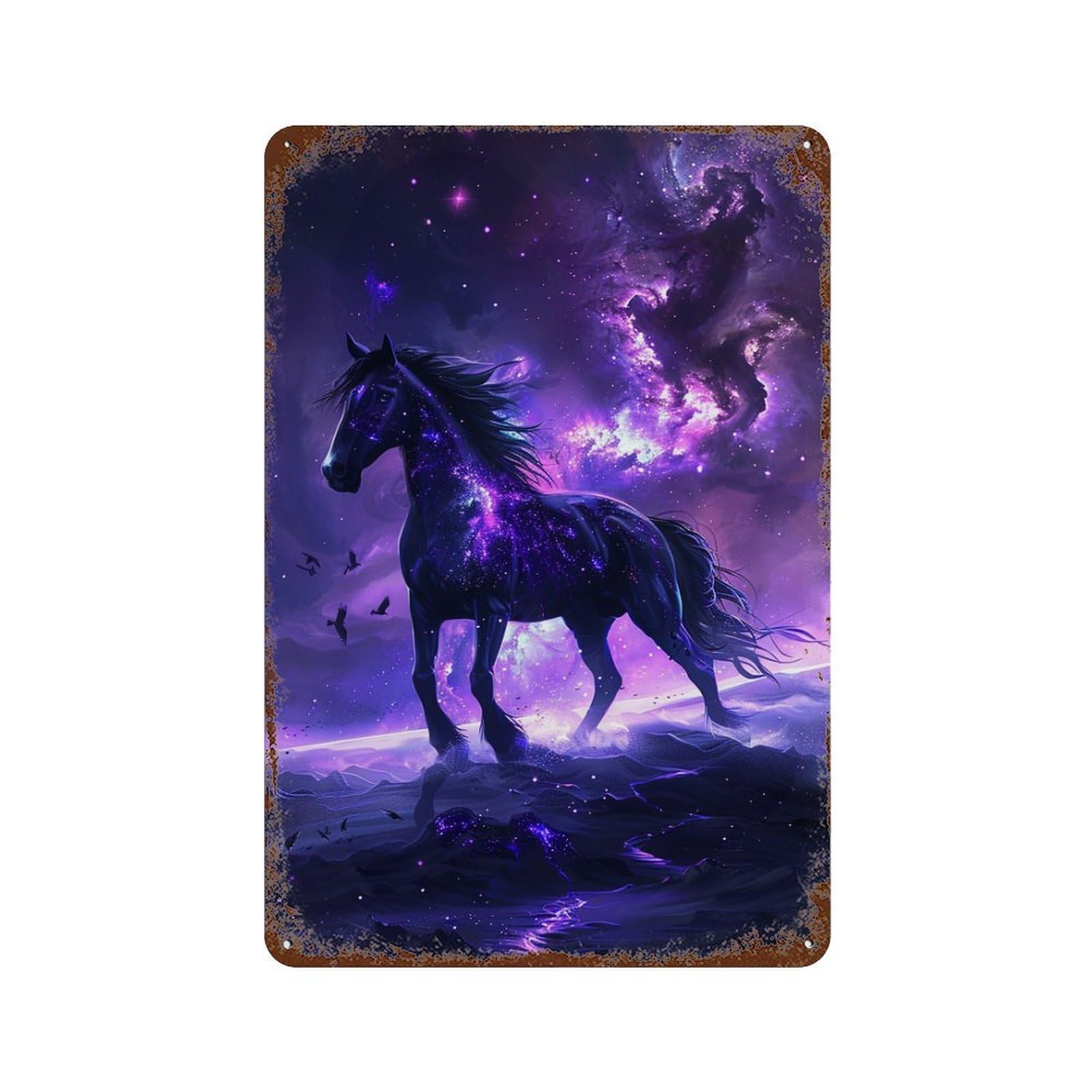 Galactic Horse Wallpaper Rustic Tin Plaque 11.8"x7.9", for Shed, Workshop And Garage Wall Decor, Farmhouse Wall Decor