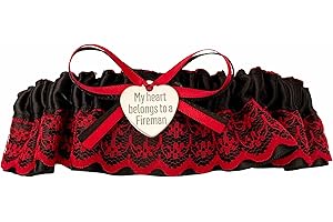 Black Satin Red Lace Firefighter Wedding Garter