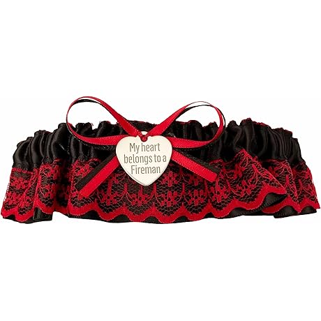 Black Satin Red Lace Firefighter Wedding Garter
