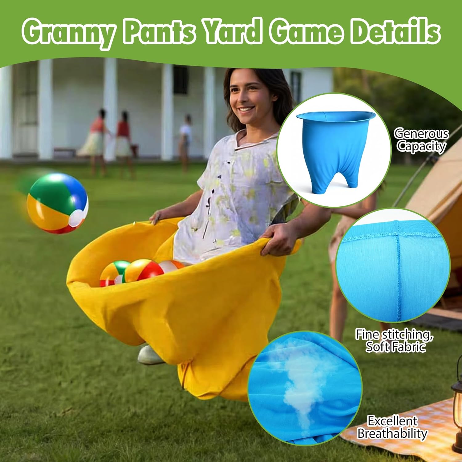 Granny Pants Yard Game, Granny Pants Outdoor Game with 4PCS Granny Pants, 20 Bouncy Balls & 2 Pump, Granny Pants Game for Family Reunions, BBQ Parties, Field Day Fun & Group Challenges