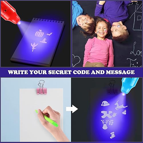 Miniatura 5 de DazSpirit 14 bolígrafos de tinta invisible con luz UV, recuerdos de fiesta para niños y niñas, bolígrafo mágico detective que desaparece para niños,