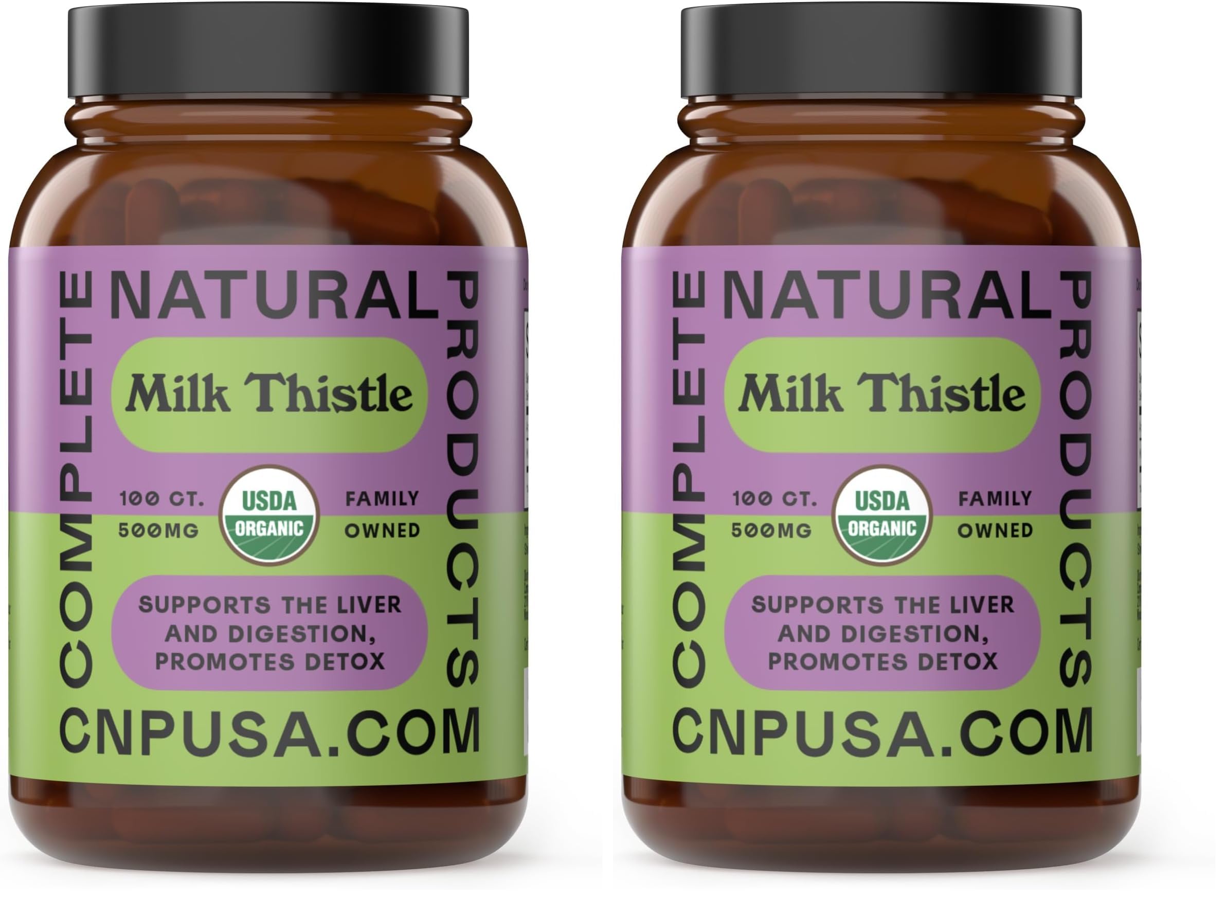 Complete Natural Products Pure Organic Milk Thistle Capsules - 500 mg Silymarin Powder 100 Pills (Pack of 2) 100 Count (Pack of 2)