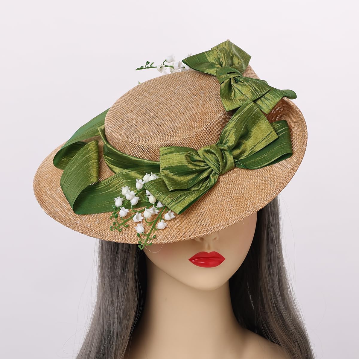 Girls Women Victorian Tea Party Sun Hat Bows Flowers Straw Hats (M) - Image 3
