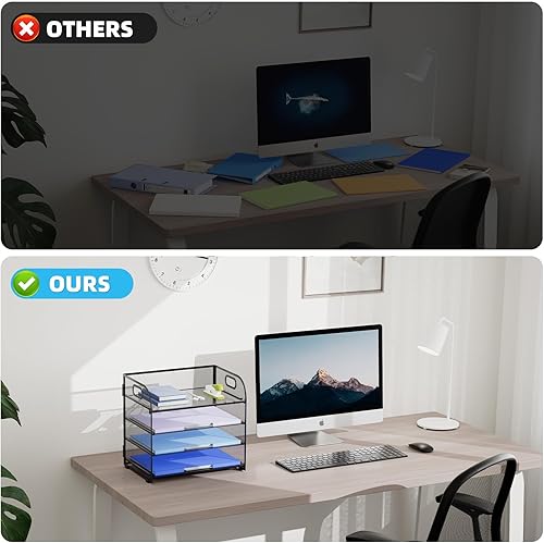 Miniatura 5 de Marbrasse Bandeja organizadora de escritorio de malla, organizador de bandeja de letras de 4 niveles con mano, bandejas de oficina, accesorios