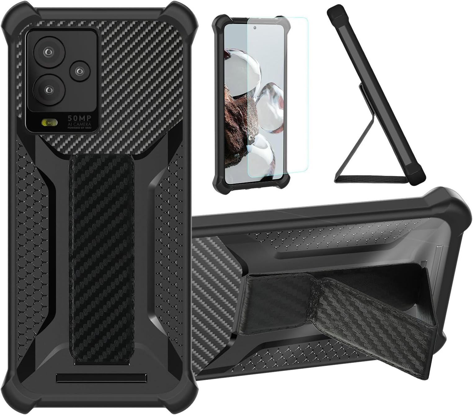 bojioderf NUU Mobile A25 Case Compatible for NUU Mobile A25 Phone Case Stand Cover [with Tempered Glass Screen Protector] Hybrid Case [Folding Support Magnetic] [Frosted Anti-Fingerprint] Black