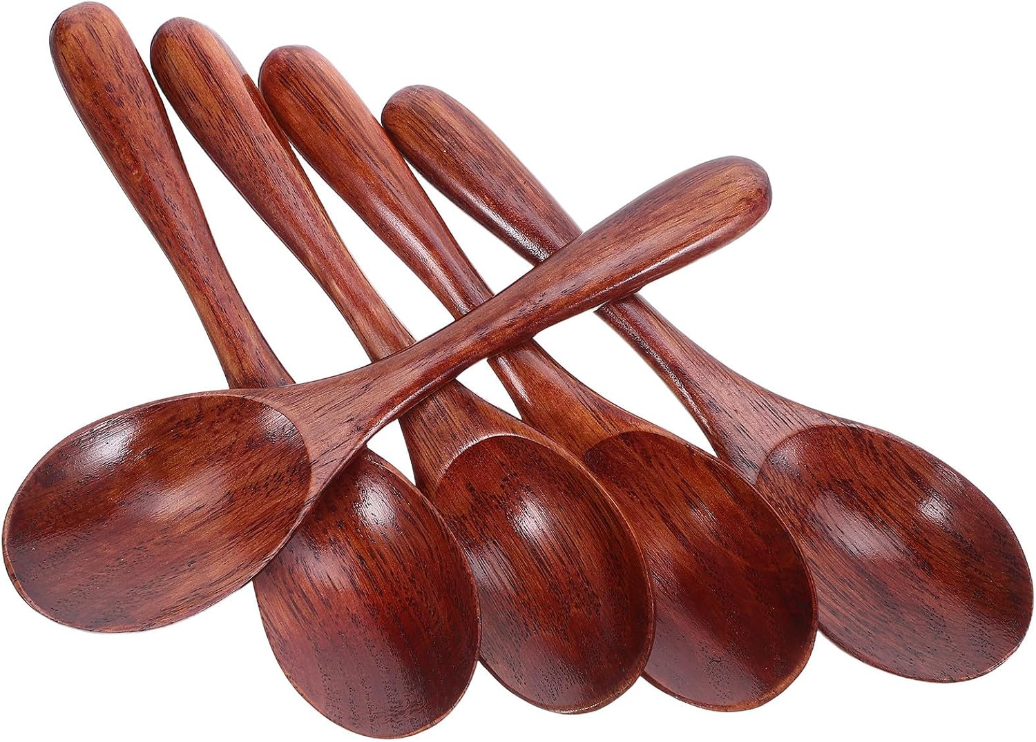 Toyvian 5pcs Japanese Style Wood Coffee Spoon with Long Handle, Artisan Finish and Elegant Design, Fits Daily Stirring, Serving, and Tasting for Tea Party and Dessert, Resists Food Residue