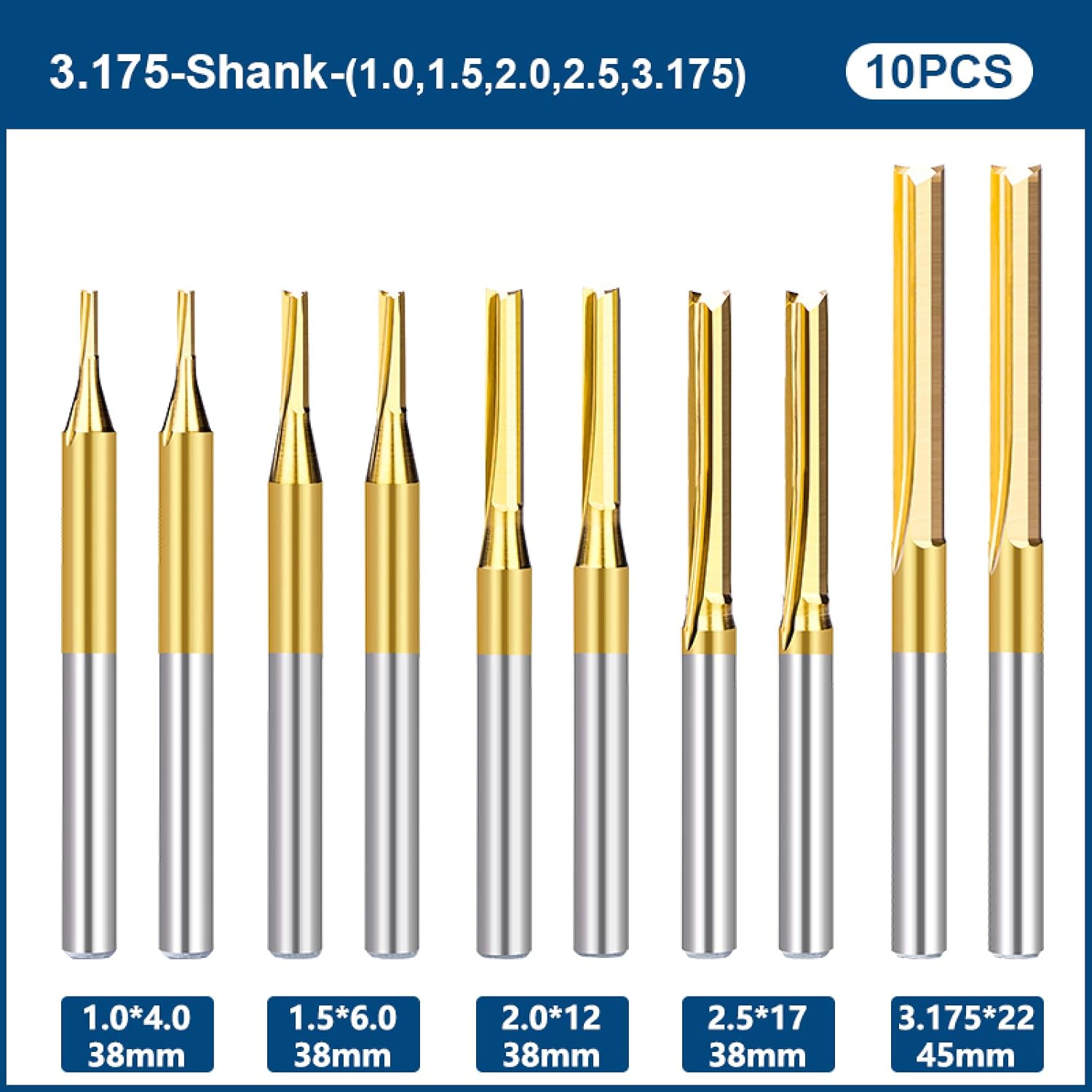 Drill Bit 2 Flute Straight End Mill 3.175 Shank Titanium Coated CNC Cutter Machine Milling Tool Carbide Milling Cutter