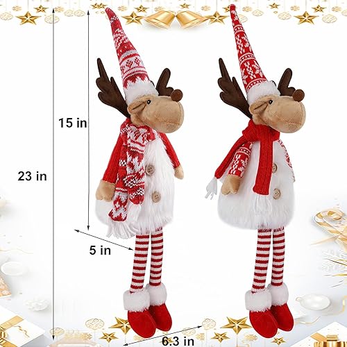 Miniatura 2 de Juegoal Paquete de 2 renos de Navidad iluminados con patas colgantes, figuras de alce de rodolfo de felpa hechas a mano de 23 pulgadas, regalo de