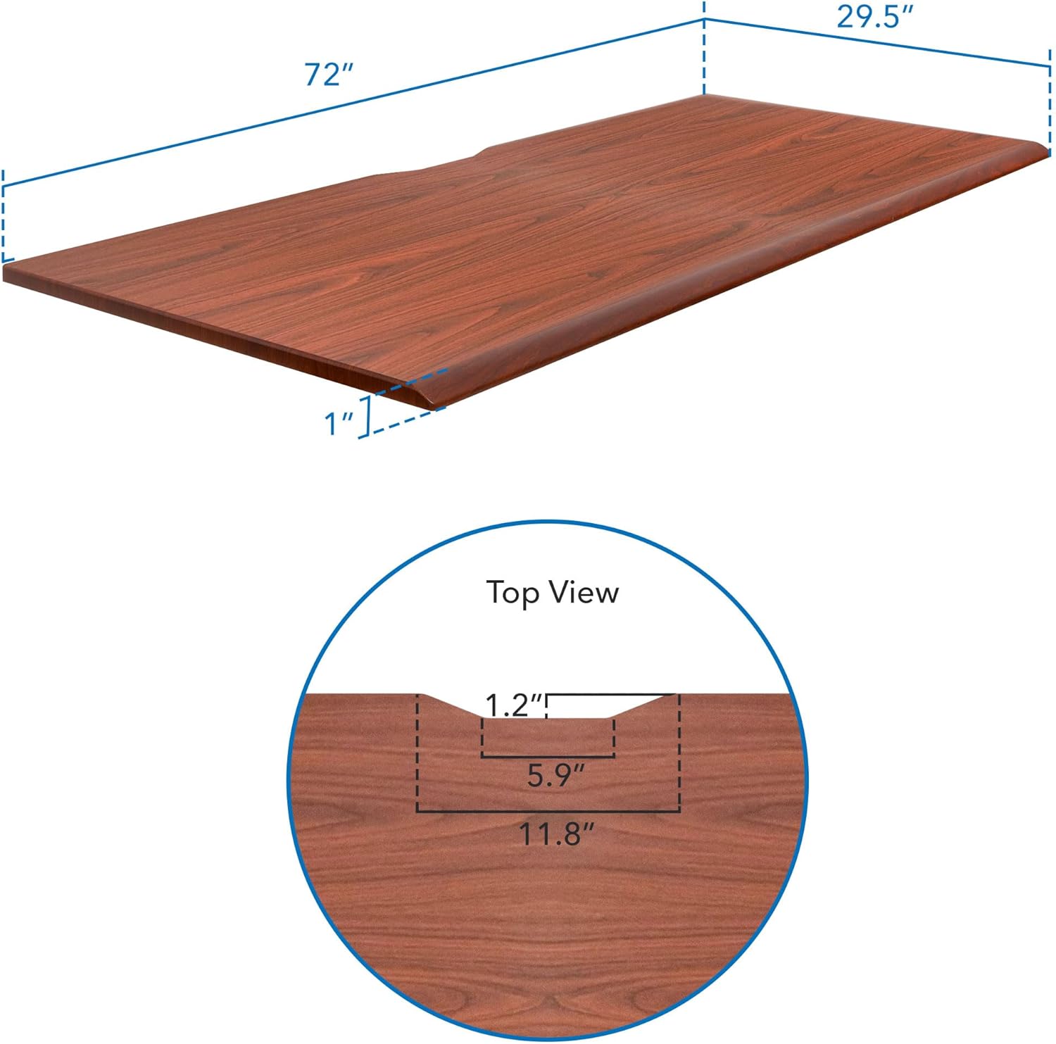 Mount-It! Premium Tabletop for Sit Stand Desktops (72" Wide, 29.5" Deep, 1" Thick), Extra Wide Standing Desk Top with Beveled Front Edge and Cable Management Cut-Out - Wood Table Top Slab in Hazelnut