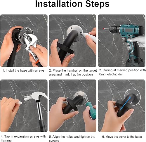 Miniatura 4 de supregear - Paquete de 2 barras de agarre para baño, barra de seguridad negra de 20 pulgadas de longitud, mango antideslizante de acero inoxidable