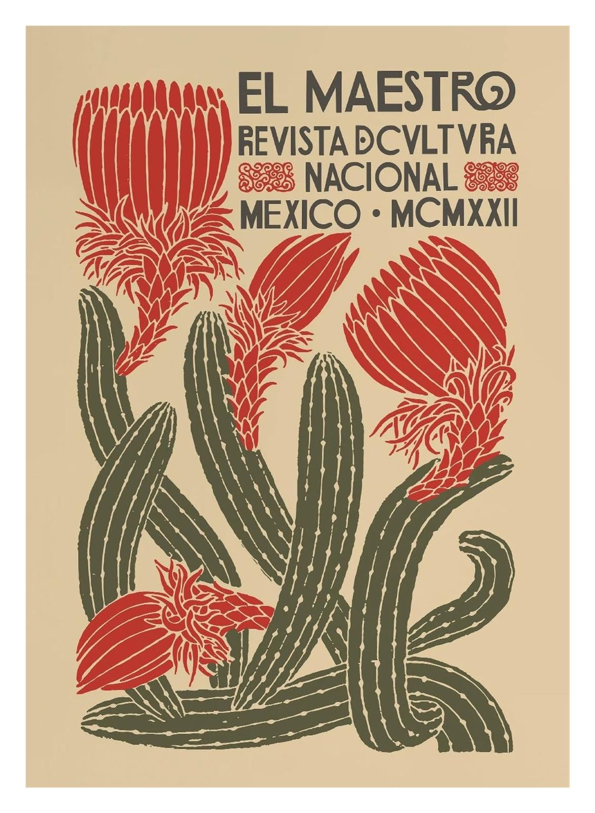 Lienzo impreso de cultura mexicana, cuadro artístico de cactus de alta definición 30x42cm
