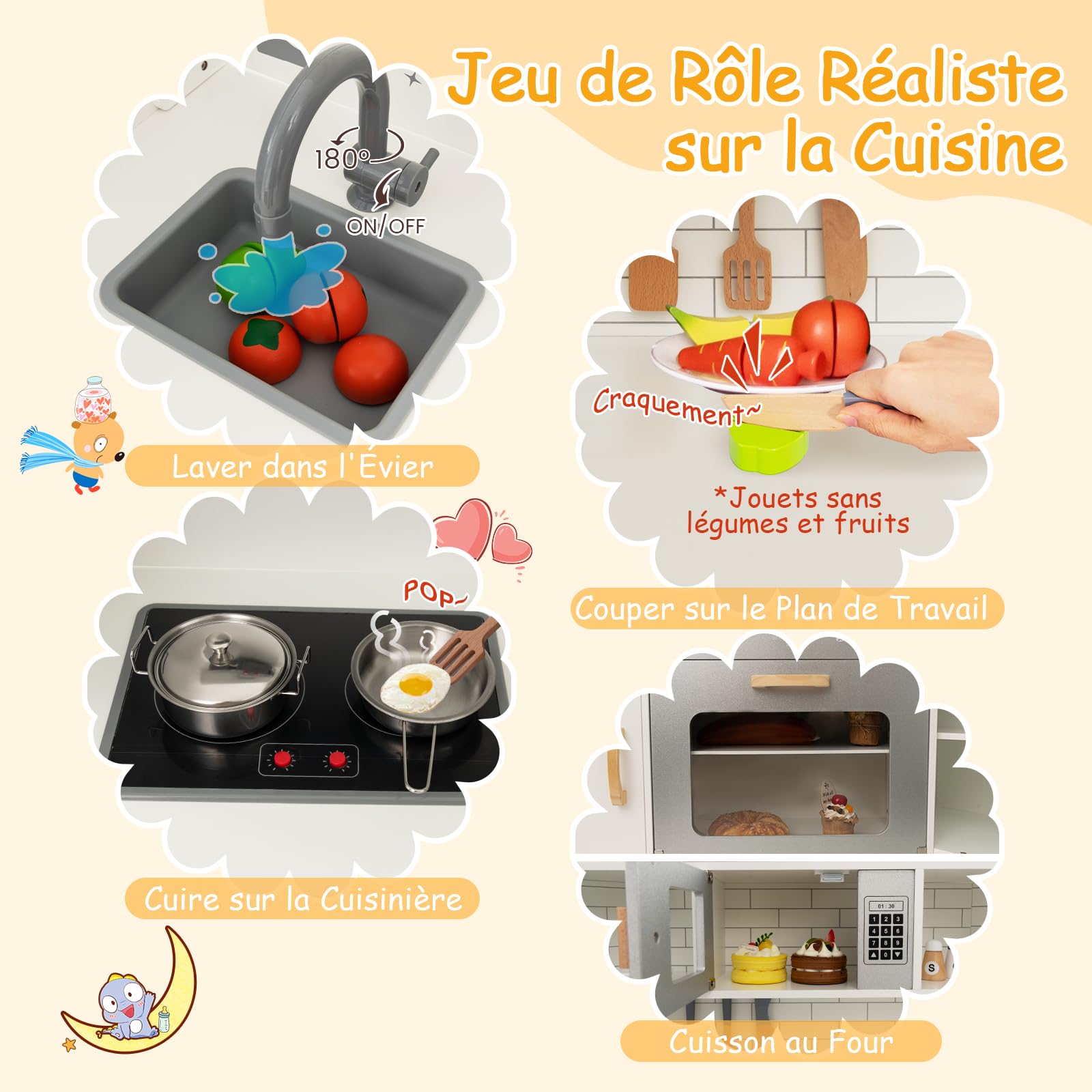 DREAMADE Cuisine Enfant d'Angle avec Sons et Lumières Simulés, Télépho... pas cher