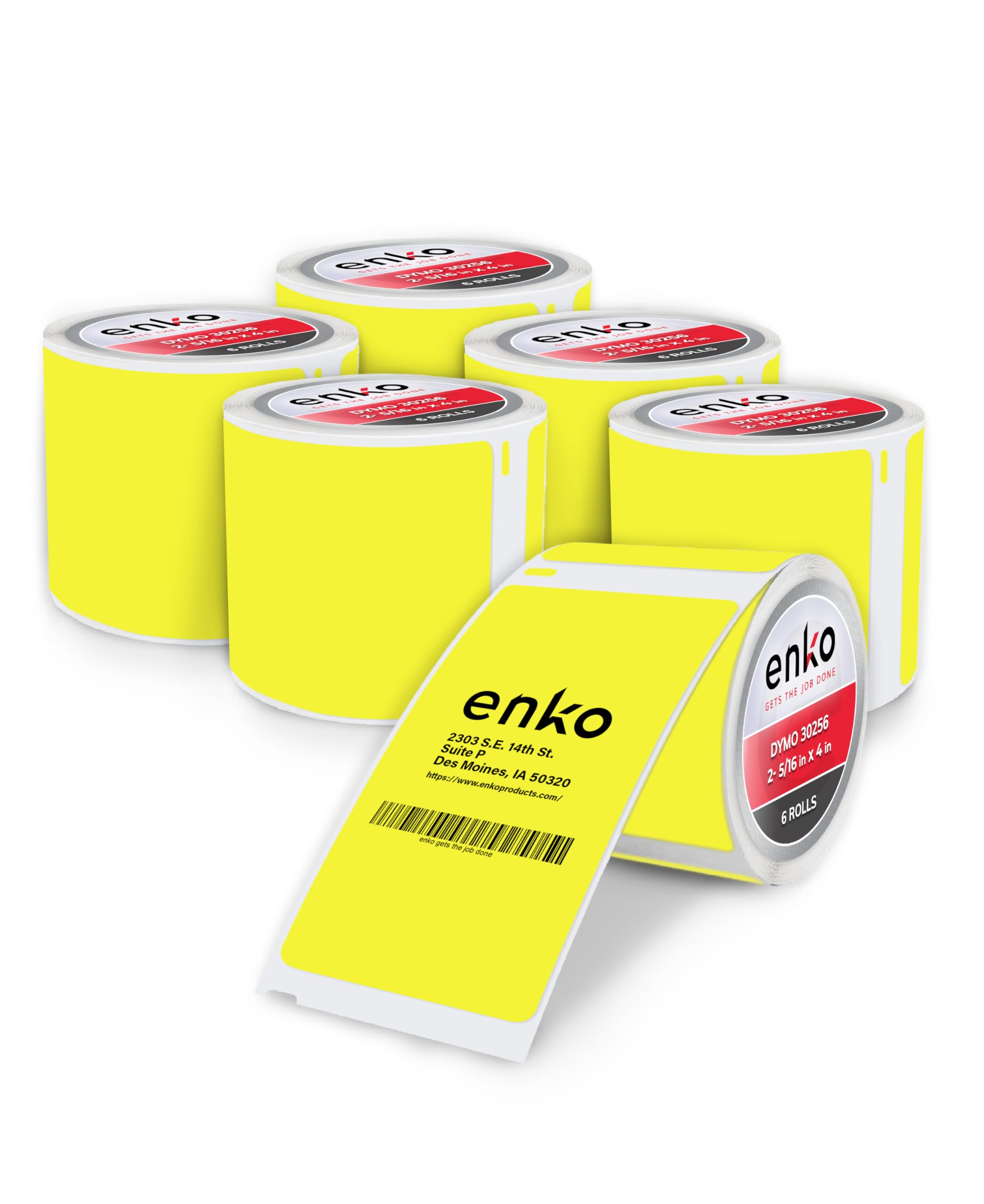 enKo [6 Rolls, 1800 Direct Thermal Labels] Yellow Colored Compatible for Dymo 30256 Label (2-5/16 x 4") Use with Dymo, Rollo Thermal Printer as Shipping & Mailing Labels