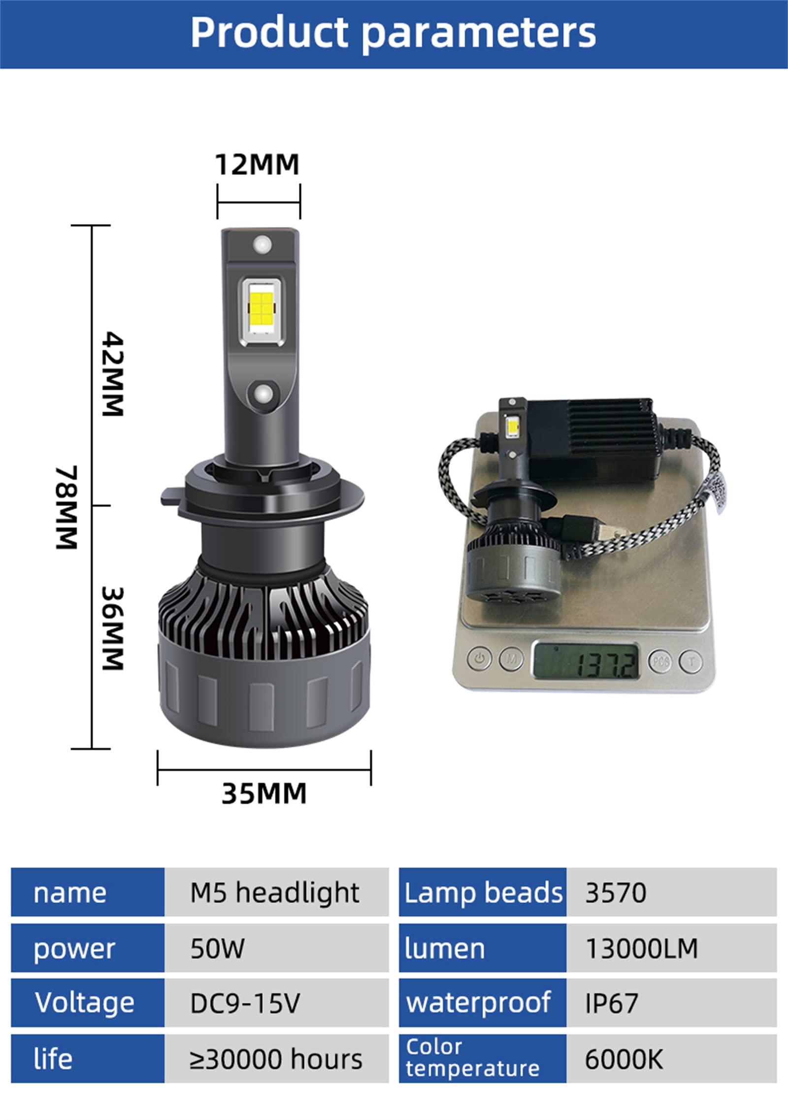 Bombillas LED Para Faros Delanteros, Faros LED Superbrillantes Con 50 W, 13000 Lúmenes, Kit De Conversión De Faros Delanteros Para Automóviles Con 6000 K Blanco Frío E,H4