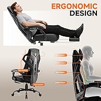 Vista 7 de GTPLAYER Silla de computadora con reposapiés ajustable, silla ergonómica para juegos con reposacabezas y soporte lumbar, silla de oficina de malla