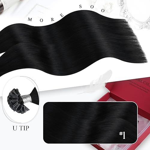 Miniatura 2 de Moresoo Extensiones de cabello humano con punta en U de 24 pulgadas, color 1 negro oscuro, extensiones de cabello humano real con queratina,
