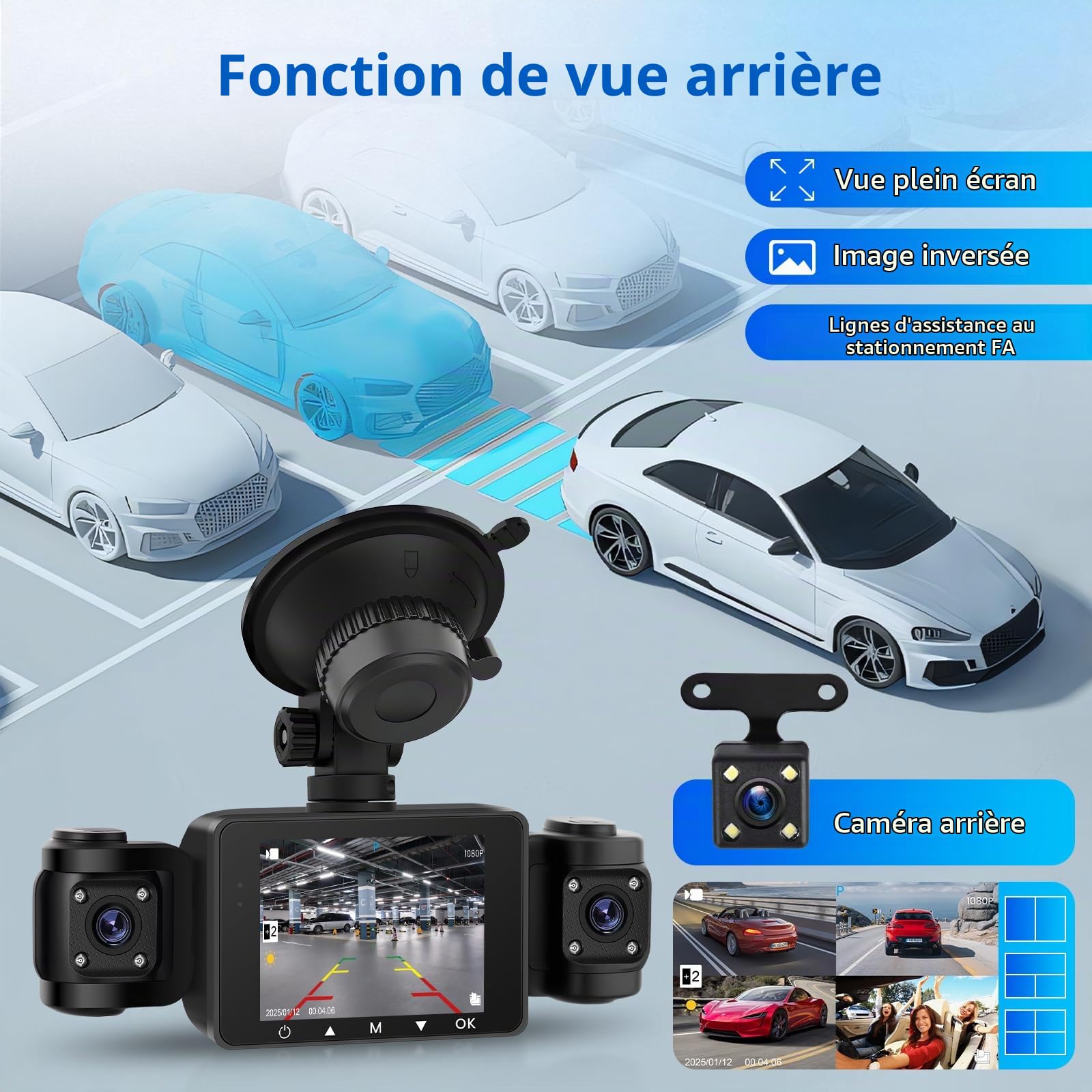 Hodozzy 4 Canaux 1080p Dashcam Voiture, 360° Avant, Arrière, Gauche et Droite Dash Cam Caméra avec Enregistrement en Boucle, Vision Nocturne, Capteur G, Mode Parking, Détection de Mouvement+ Carte TF