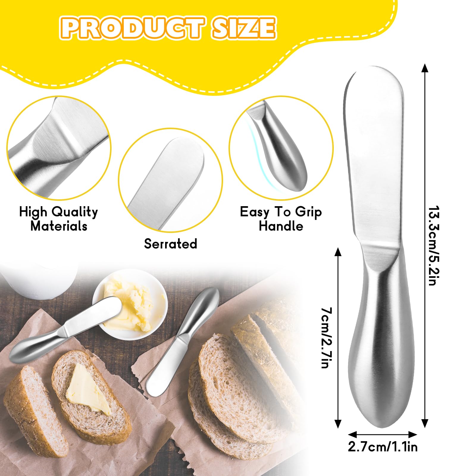 Juego de Cuchillos Esparcidor, 4 Piezas Cuchillo de Mantequilla, Cortador Mantequilla Acero Inoxidable, Esparcidor Mantequilla, Cuchillos de Mantequilla para Mantequilla, Queso, Mermelada 13.3cm