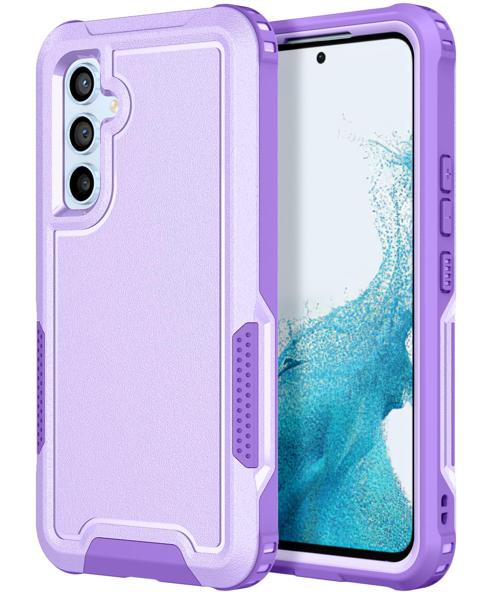 HEWEI for Galaxy A54 5G Case, 3 in 1 Hybrid Heavy Duty Shockproof Full Body Protective Cover Support Wireless Charging for Samsung Galaxy A54 5G (Purple)