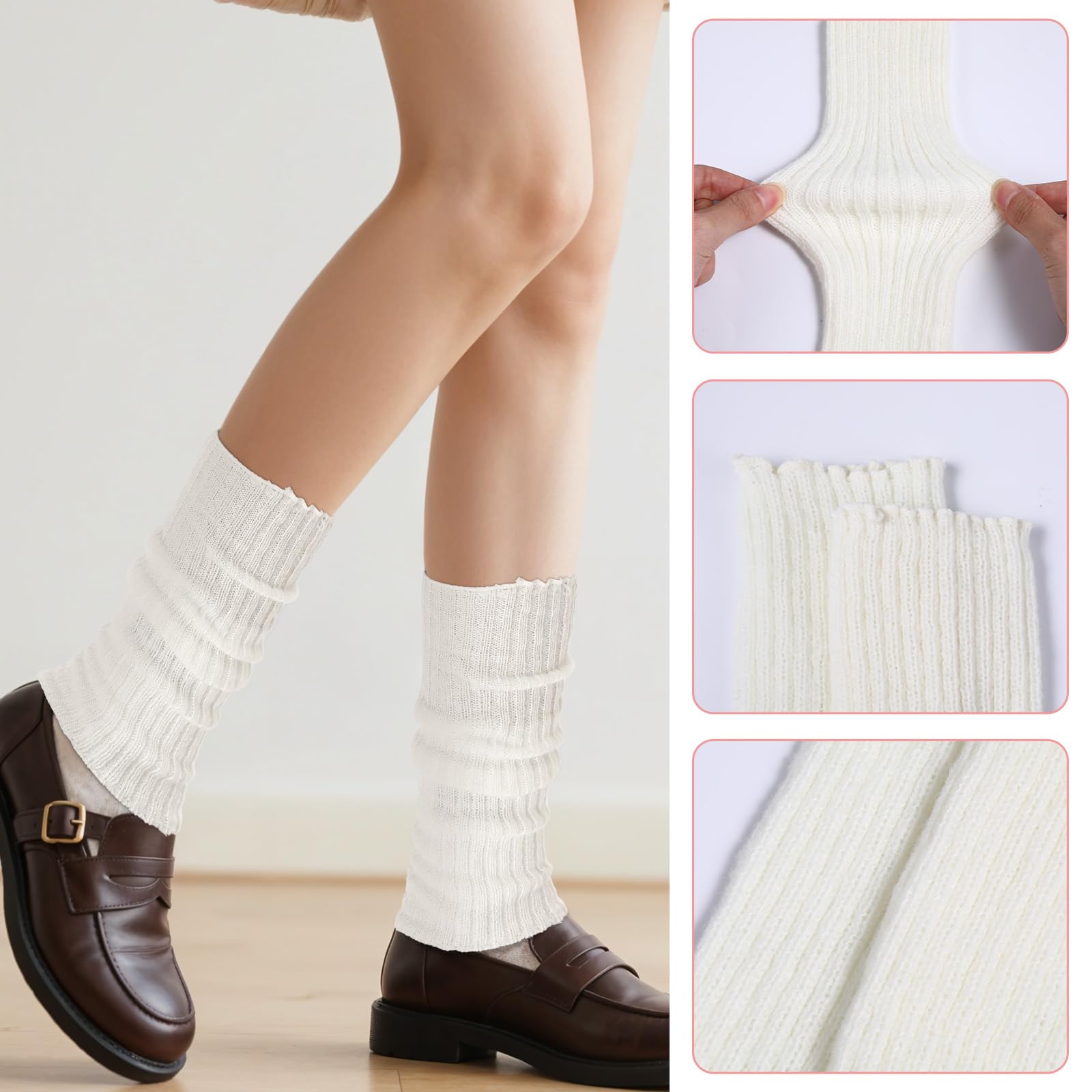 Winter Stulpen Damen, Langer Crochet Beinstulpen Beinwärmer, Vielseitig Warm Kniestrümpfe Legwarmers für Halloween Frauen Mädchen Ballett Tanz Yoga Alltag Einheitsgröße (Weiß)