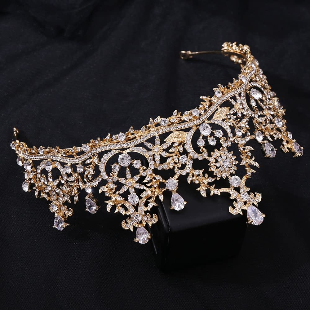 Diamentowa Tiara Retro złoty kryształ diademy ślubne korony kobiety luksusowe Rhinestone korowód Diadem panna młoda opaska ślubne akcesoria do włosów