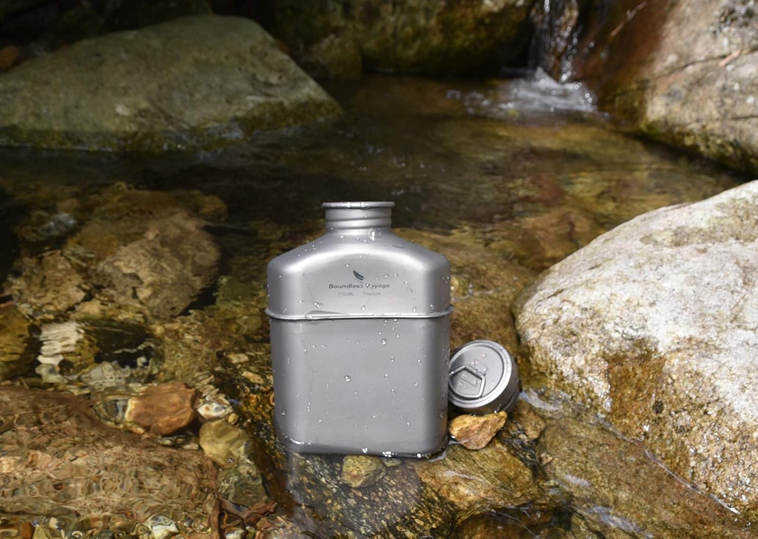 Boundless Voyage Titanium Military Canteen Outdoor Camping Hiking Water Bottle Mess Kit (Ti15158A (No cups))