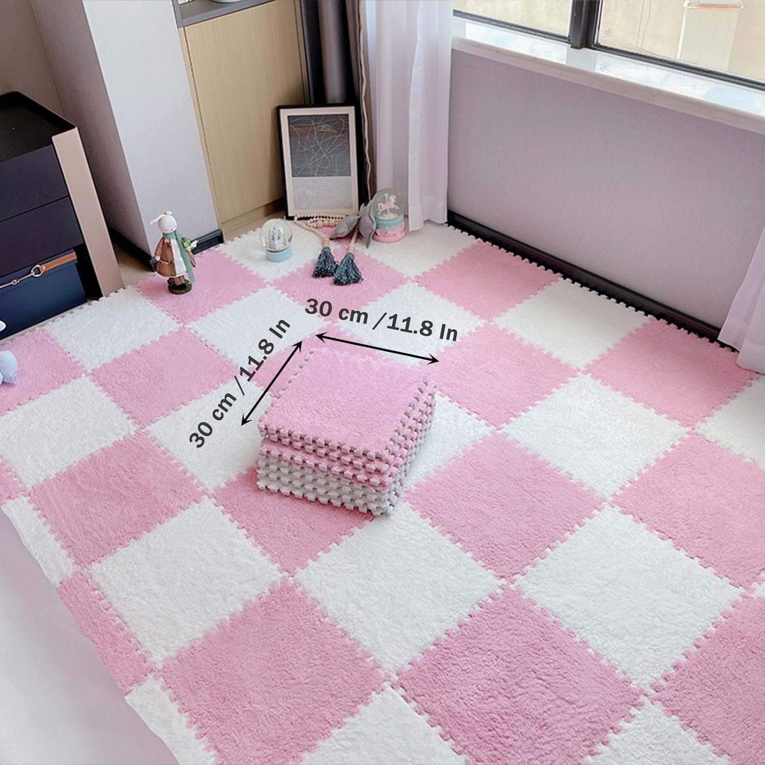 piankowa mata do zabawy, Mata podłogowa z pianki z wzorem układanki 12x12 cali, wielokolorowa, opakowanie 16/20 szt.(Pink++white,20 Pcs)