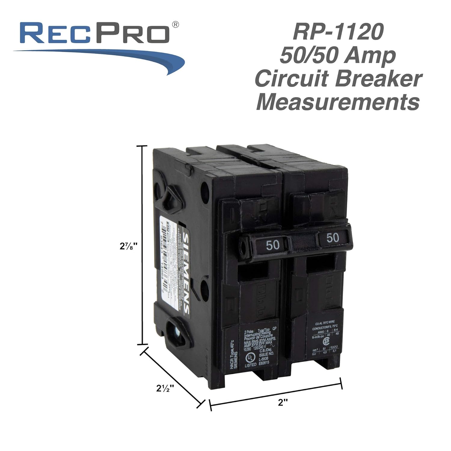 RecPro RV Circuit Breaker 50 Amp Q250 | Camper Breaker Replacement (6 Pack)