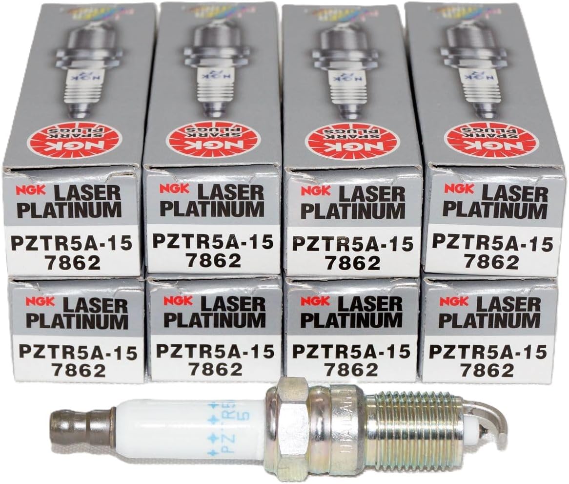 NGK 7862 Laser Platinum Spark Plugs PZTR5A-15 Compatible with select GM V8 applications including Buick, Cadillac, Chevrolet, and GMC 1982–2009 (8 Pack)