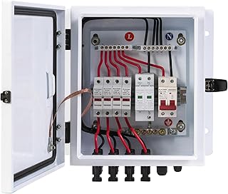 PV Combiner Box 4 String, IP65 Waterproof Solar Combiner with Lightning Arrester, Metal Box, 20A Rated Current Fuse and Circuit Breakers for On/Off Grid Solar Panel System