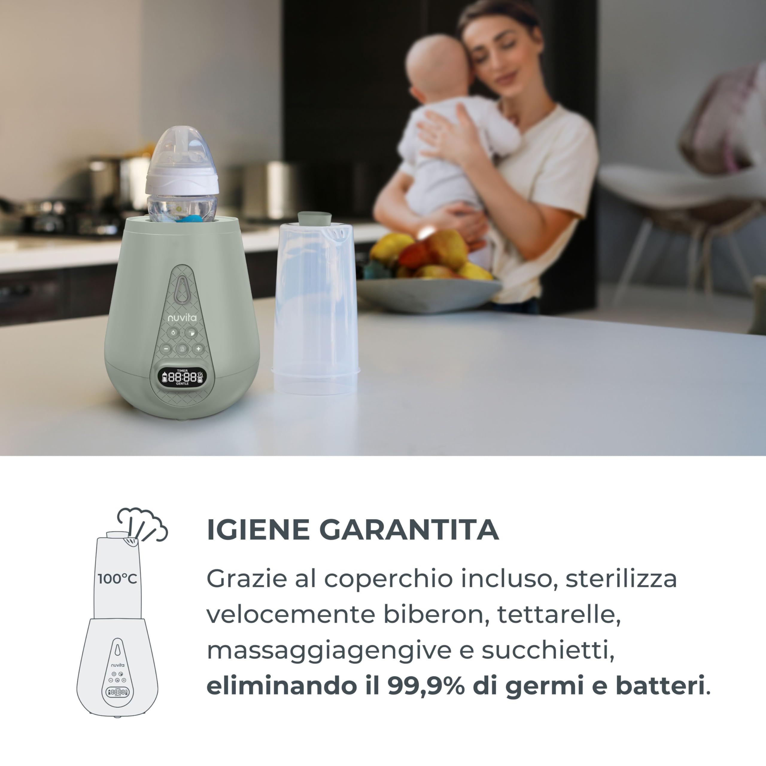 Nuvita 1170 | Scalda Biberon Neonato | Sterilizzatore Biberon | Scaldabiberon Digitale | Scaldabiberon e Sterilizzatore | Scaldalatte Elettrico Neonato | Scaldabiberon Veloce | Scaldapappa Neonati