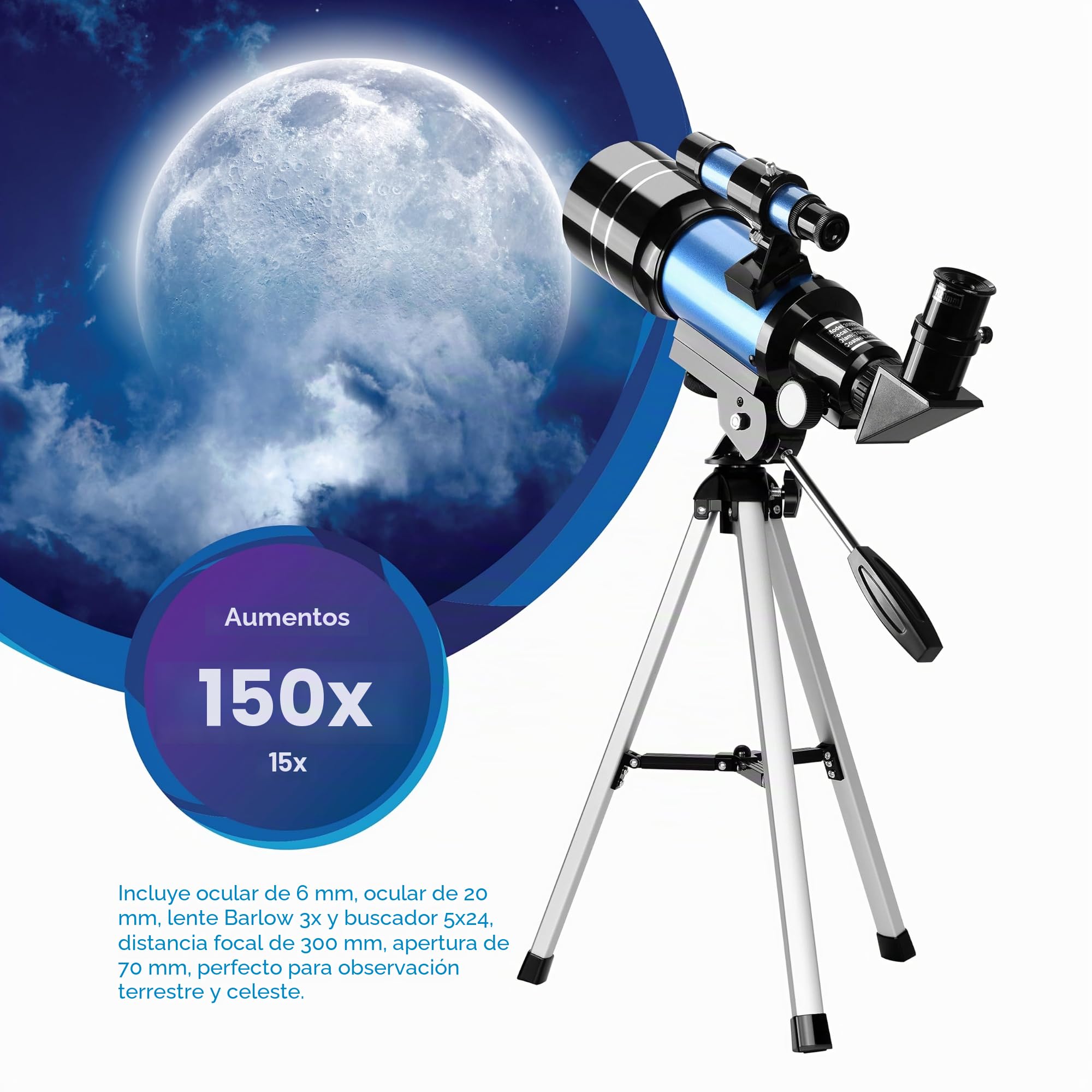 Aomekie Telescopios para Niños 70mm Telescopios Astronomico con Trípode Adaptador para Teléfono Ffiltro Lunar para Observación de Estrellas y Observación de Aves