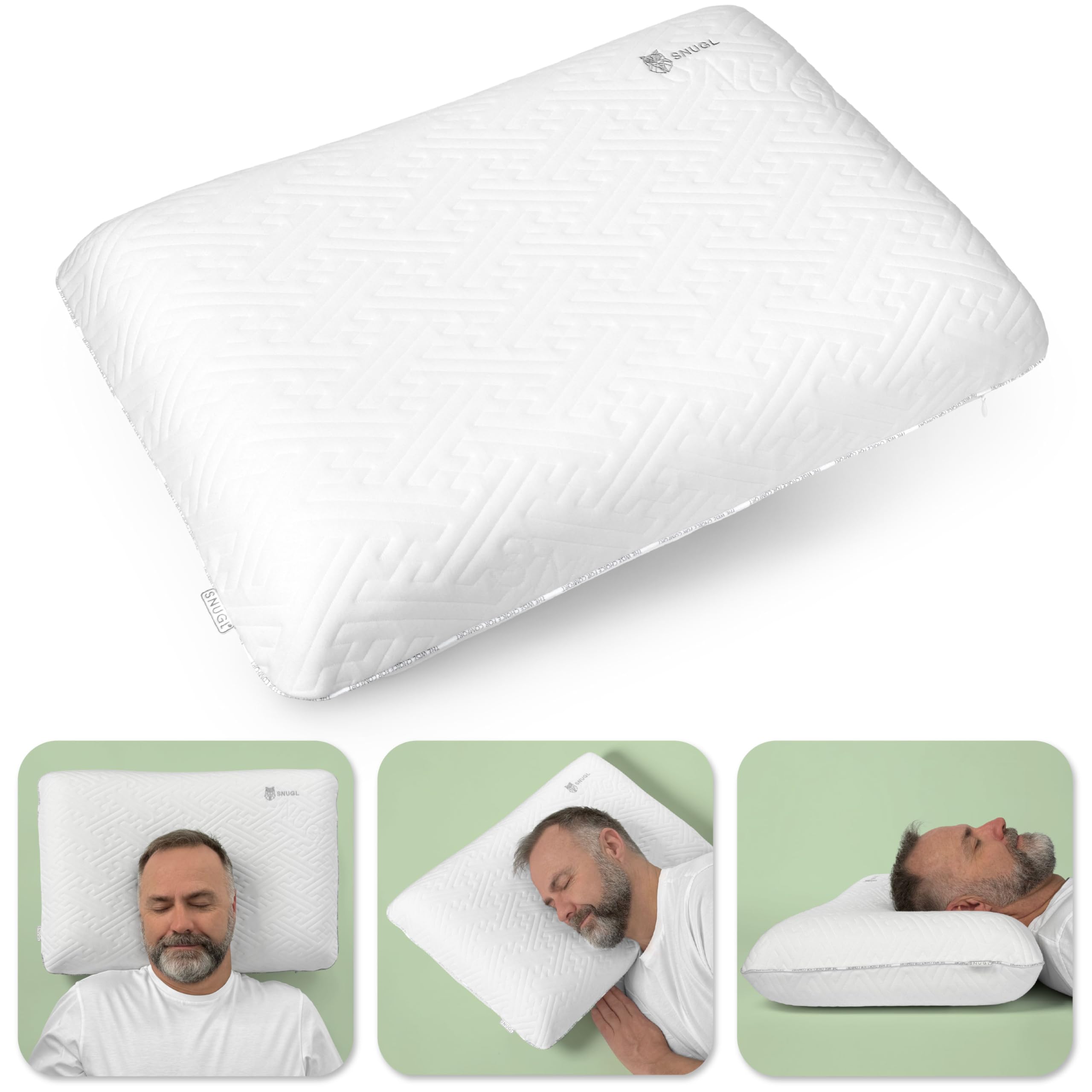 SNUGL Cuscino Classico in Memory Foam – Cuscino Ortopedico per Dolori Cervicali, al Collo e alle Spalle – Supporto Ergonomico per Dormire su un Fianco o sulla Schiena – Cuscino Letto Ipoallergenico