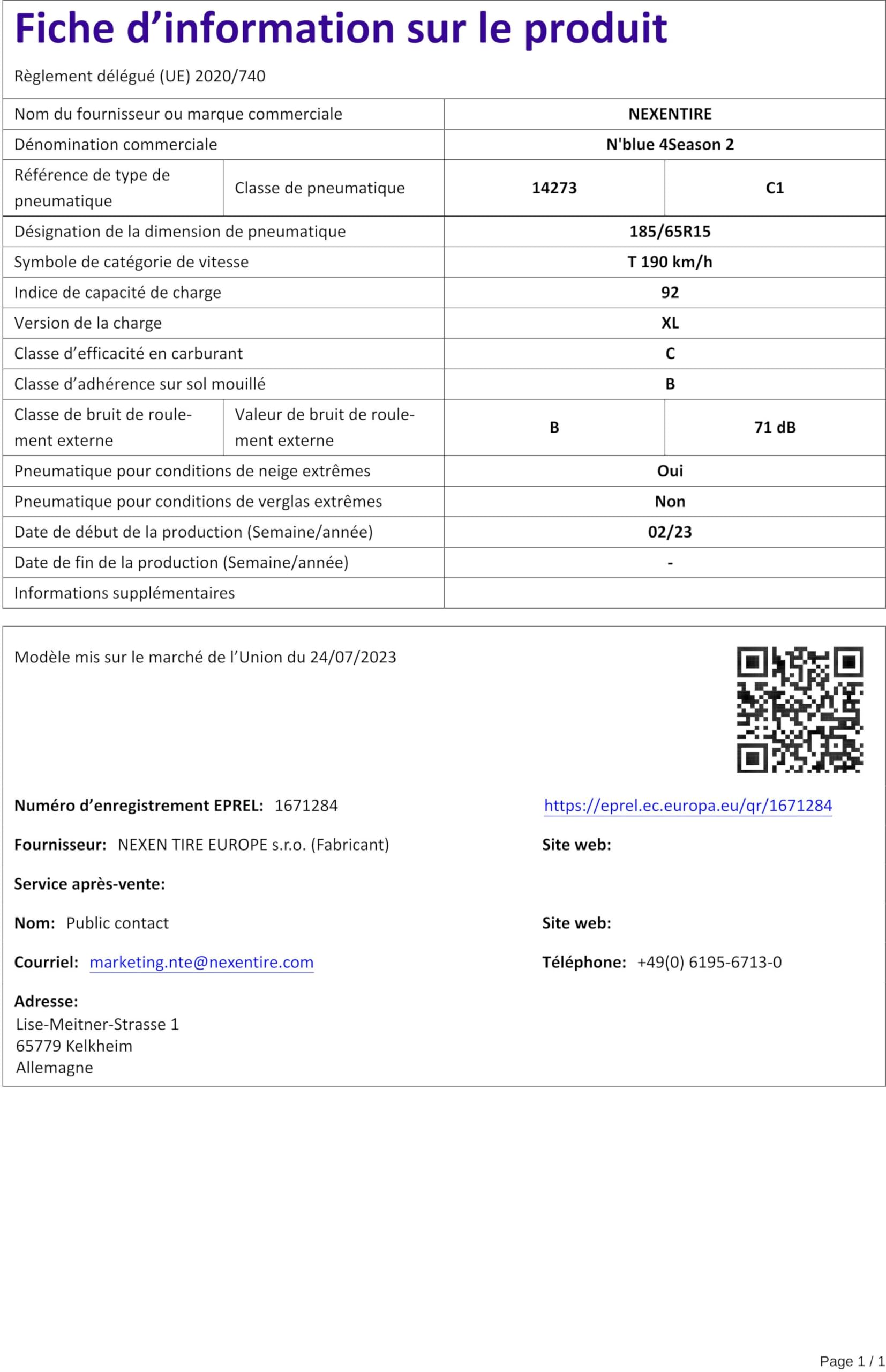 NEXEN 185/65 R15 92T 4 Stagioni XL Auto