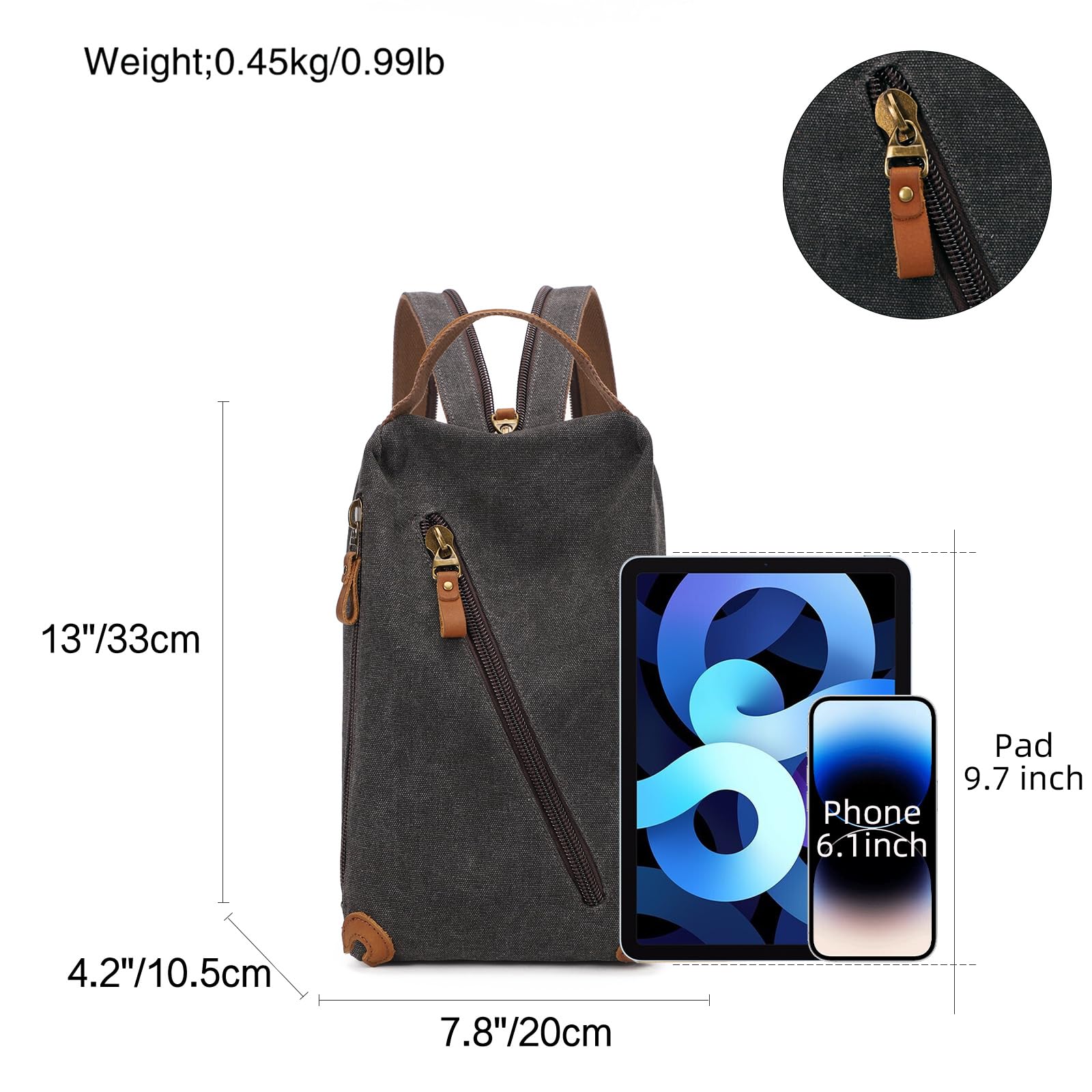 KL928 Canvas Sling Bag Crossbody Bags Small Backpack Pack Travel Purse Convertible Purses for Women Men