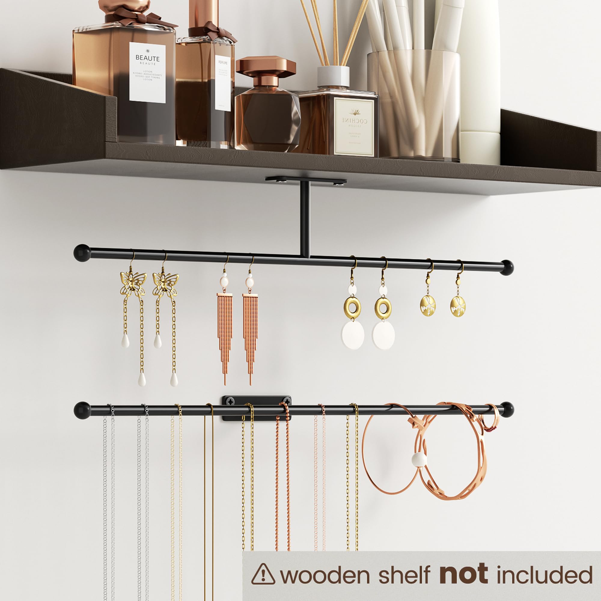 Josmimic Schmuck-Organizer zum Aufhängen an der Wand, 32 cm, Schraube im Lieferumfang enthalten, Schwarz, 2 Stück