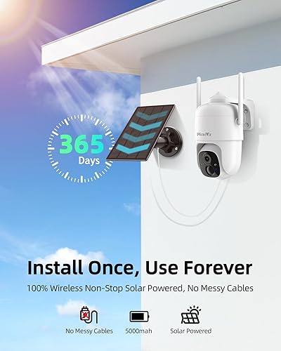Miniatura 3 de MaxiViz Cámara de seguridad solar inalámbrica para exteriores, cámaras de visión de 360 para seguridad del hogar exterior con detección de