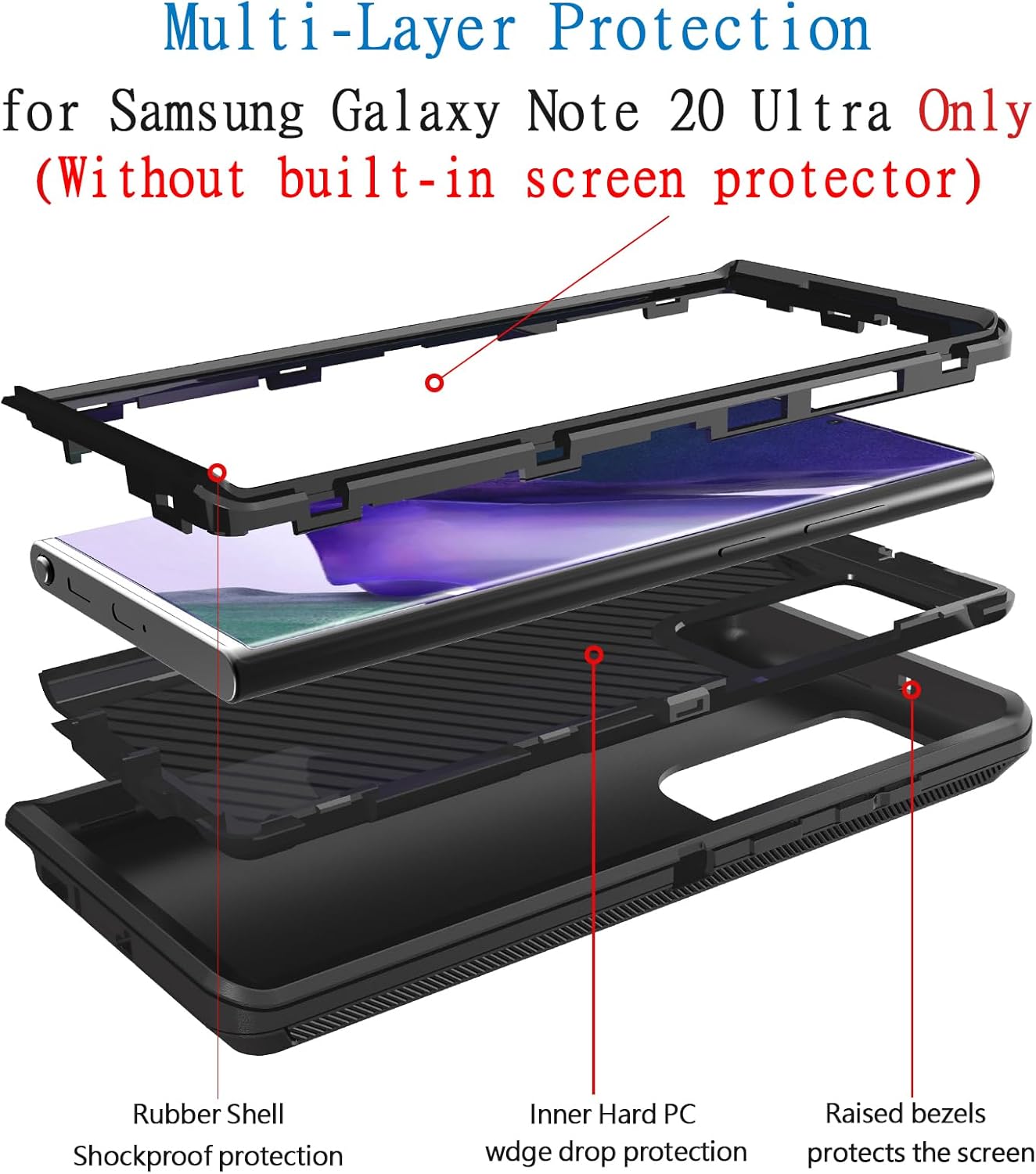 Case for Samsung Galaxy Note 20 Ultra 5G, [Military Grade] Shockproof Protective, Heavy Duty Bumper Phone Cover for Note 20 Ultra 6.9 Inch(with Belt Clip) (Black) - Image 3