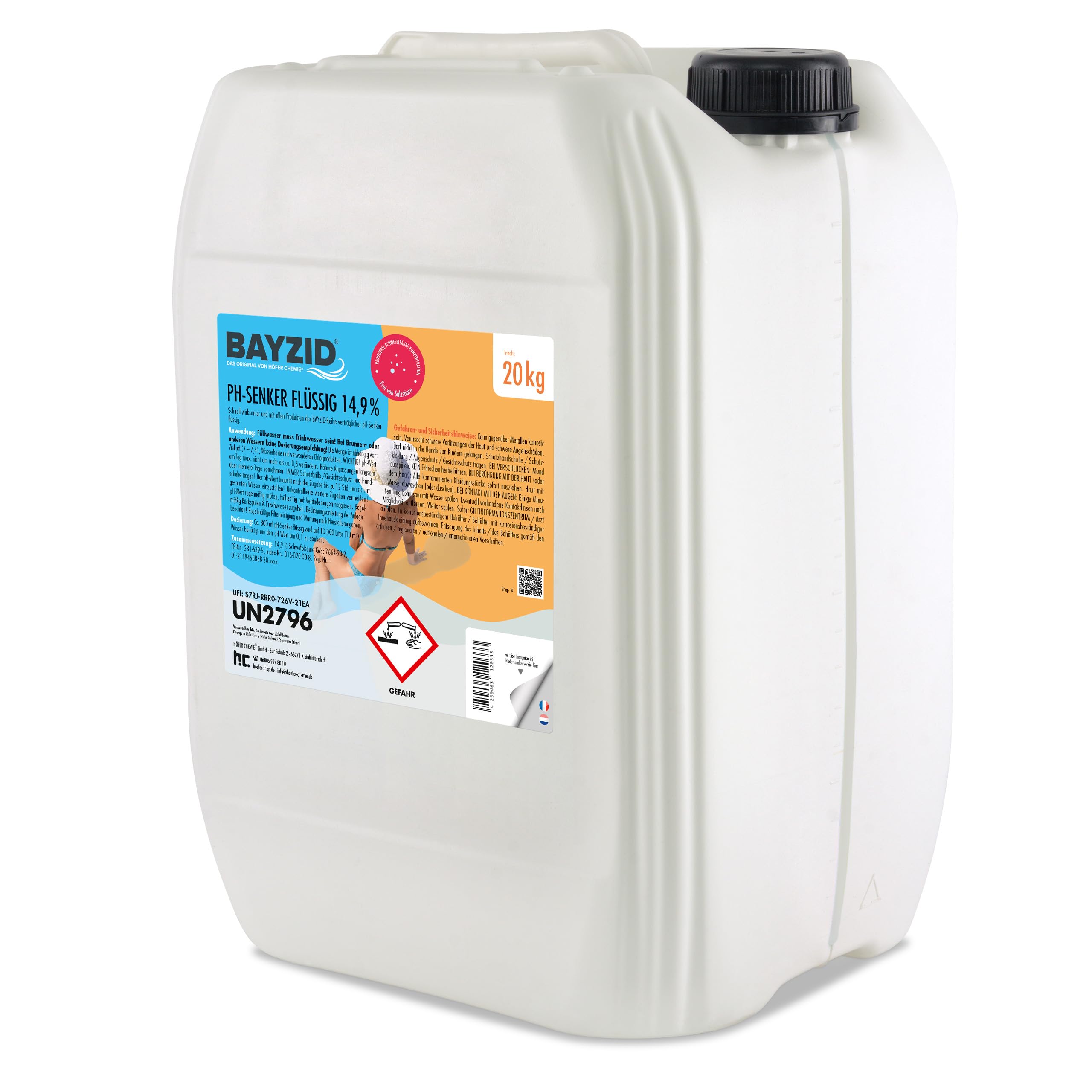 Bayzid pH Moins Liquide 14,9% 1 x 20 Kg Abaisseur de pH pour Piscine