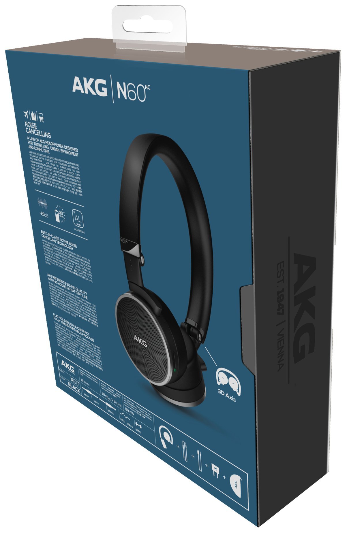 AKG N60NC Auriculares supraaurales Plegables con cancelación Activa de Ruido, Incluye Funda de Transporte, Color Negro